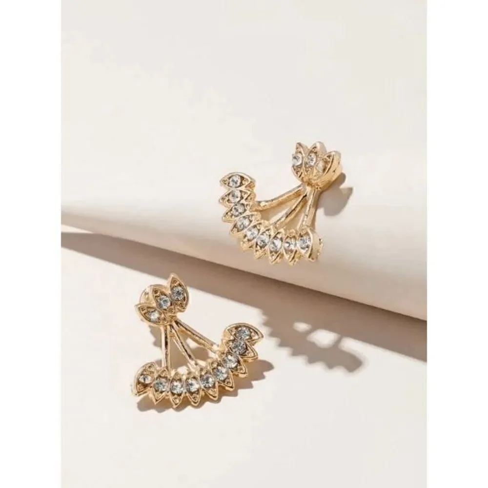 GOLD DIAMOND EAR CRAWLER JACKET HUGGER STUD EARRINGS